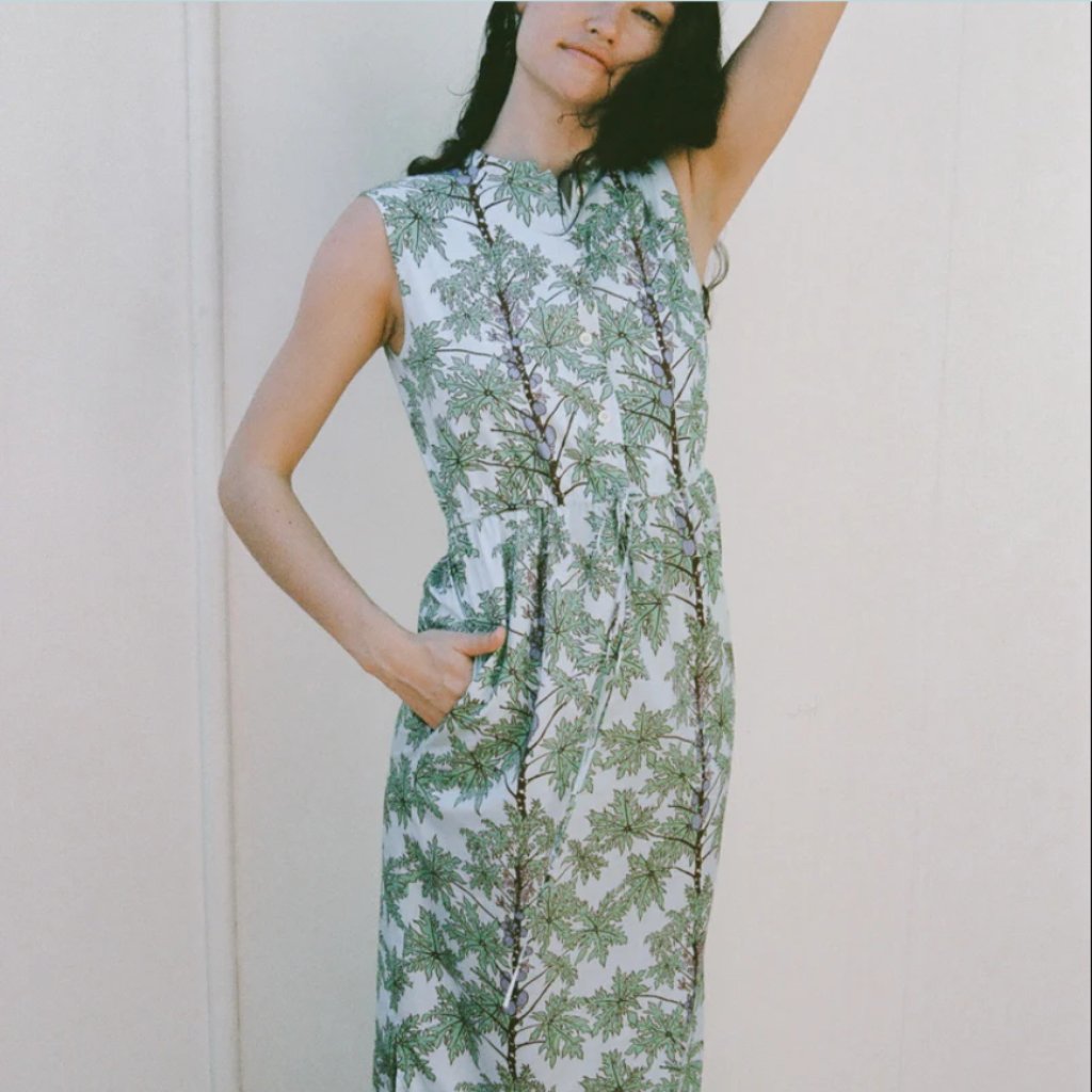Coco Shop Drawstring Dress In Cool Coconut Tree
